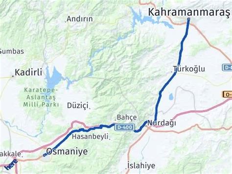 osmaniye maraş kaç kilometre